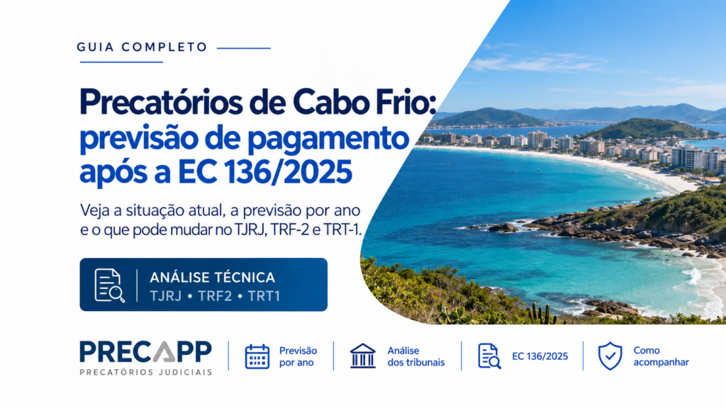 Precatórios de Cabo Frio: previsão de pagamento por tribunal e ano após a EC 136/2025