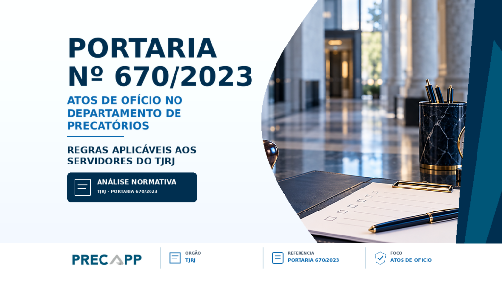 TJRJ PUBLICA PORTARIA REGULAMENTANDO ATOS QUE PODEM SER PRATICADOS DE OFÍCIO PELOS SERVIDORES DO DEPARTAMENTO DE PRECATÓRIOS – PORTARIA 670-2023