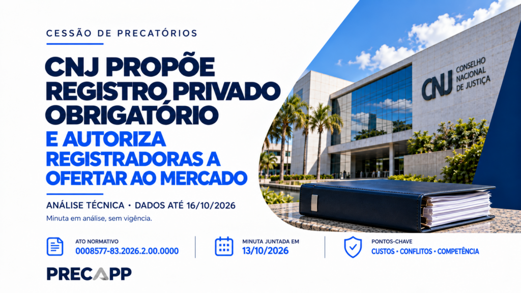 Minuta do CNJ propõe registro privado obrigatório e autoriza registradoras a oferecer precatórios ao mercado